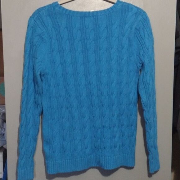 LAND’S End Crew Neck Pull Over Cable Knit Sweater  M - Picture 2 of 7